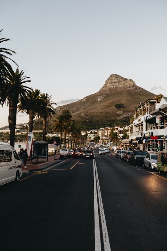 Camps Bay promenade and beach in Cape Town